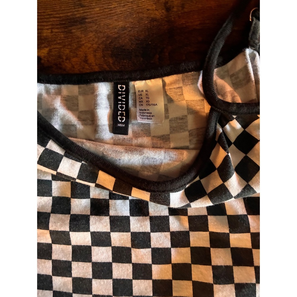 H&M Divided Cami Top Womens XL B/W Excellent Checkered Cropped Adjustable - Picture 5 of 6